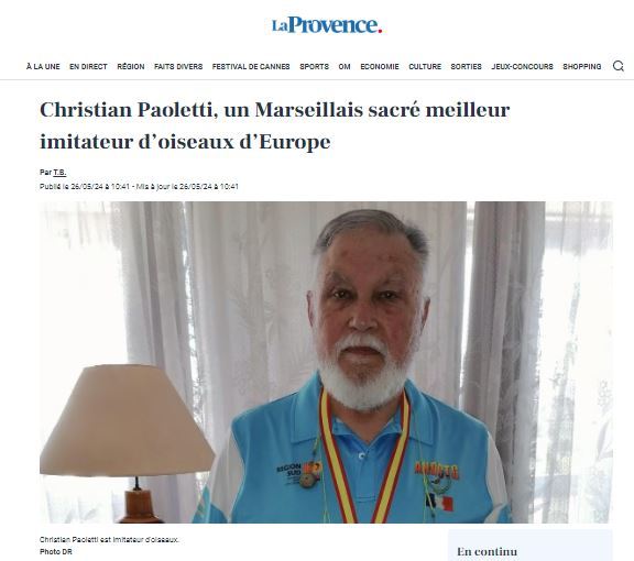 christian paoletti champion d'europe d'imitation des chants d'oiseaux article de la provence 